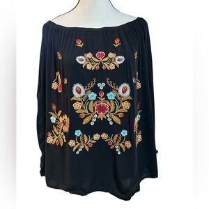Embroidered Black Floral Women's Top